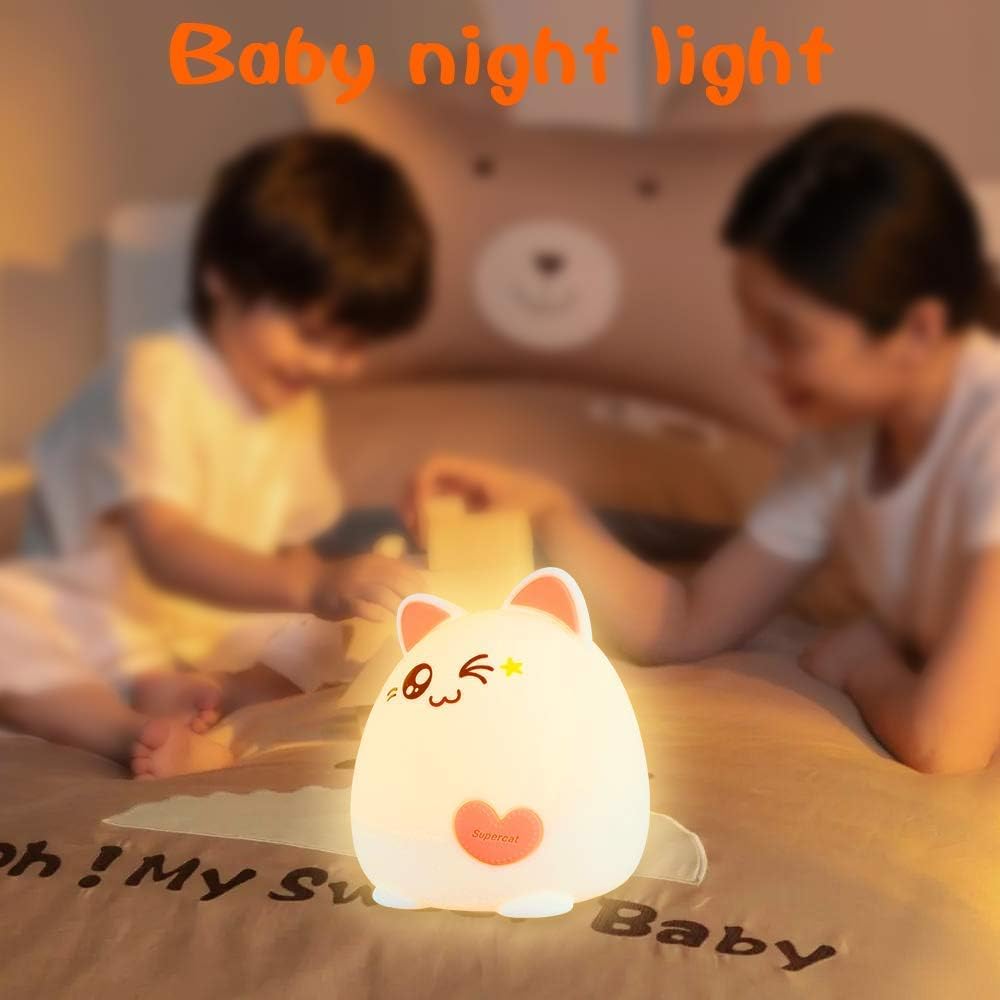 Kitty Night Light for Kids, Soft Silicone LED