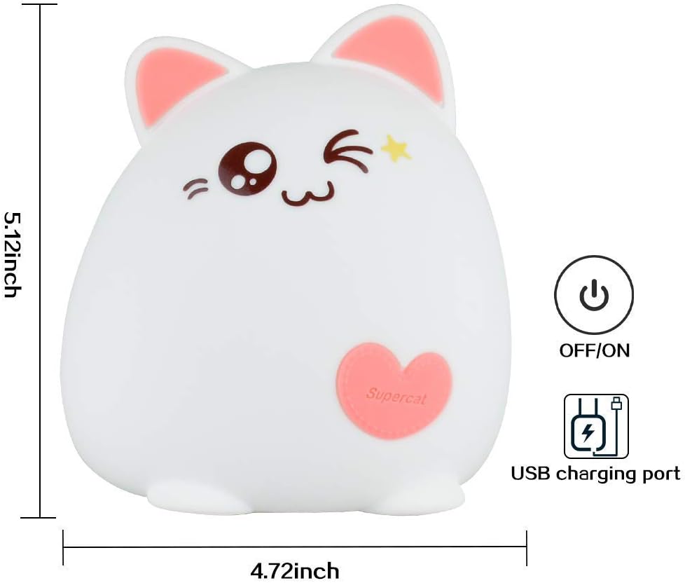 Kitty Night Light for Kids, Soft Silicone LED