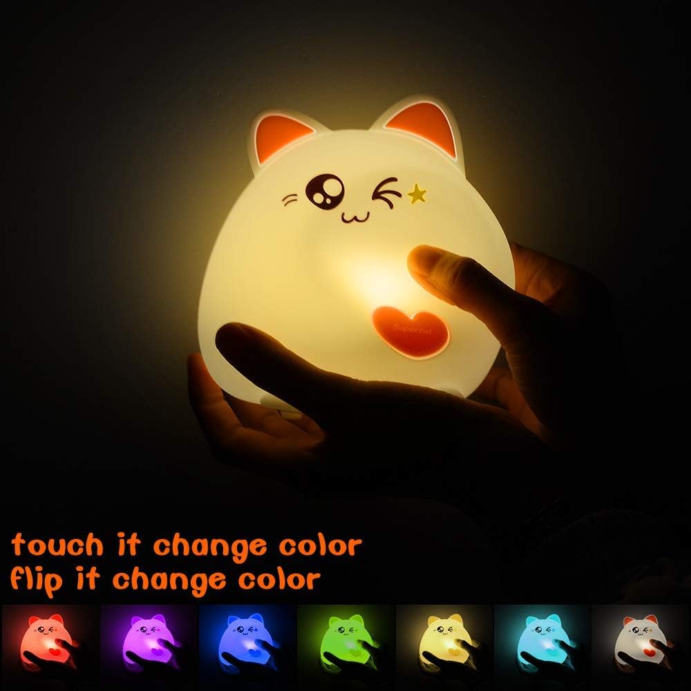 Kitty Night Light for Kids, Soft Silicone LED